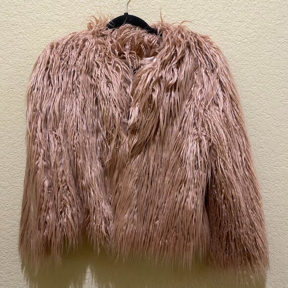 1. STATE | Faux Fur Cropped Jacket, Dusty Pink Rose | Size S - Picture 4 of 4